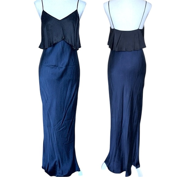 DvF Diane von Furstenberg Popover Tiered Navy Blue & Black Hammered Silk Dress - Picture 9 of 16